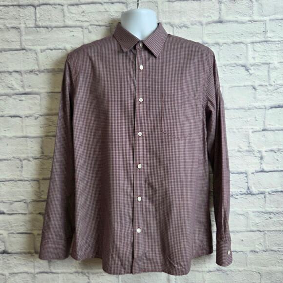 Nordstrom Mens Large Non Iron Trim Fit Long Sleeve Button Down Shirt Red Plaid - Picture 2 of 9